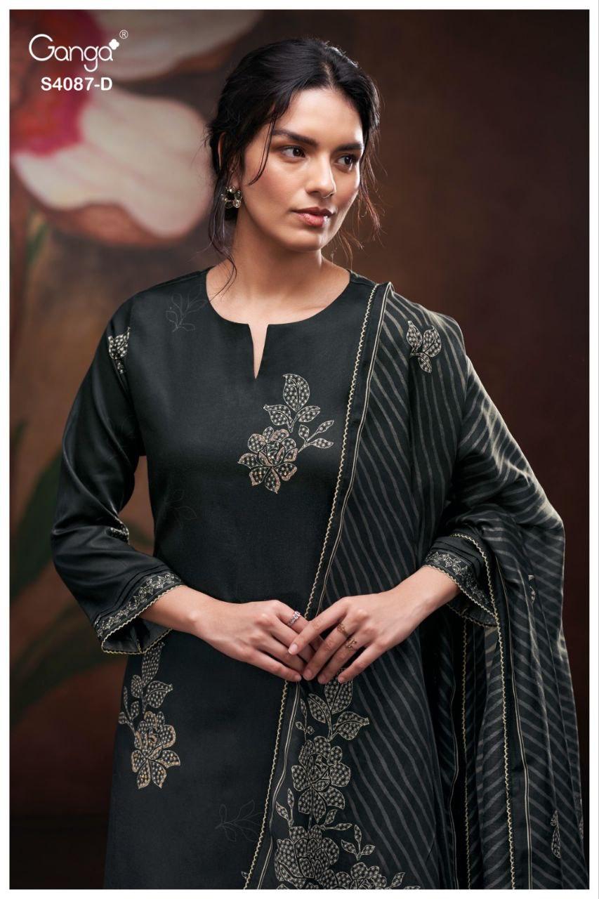 Jaashvi 4087 Ganga Cotton Satin Pant Style Suits Wholesaler India