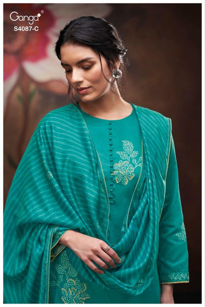 Jaashvi 4087 Ganga Cotton Satin Pant Style Suits Wholesaler India