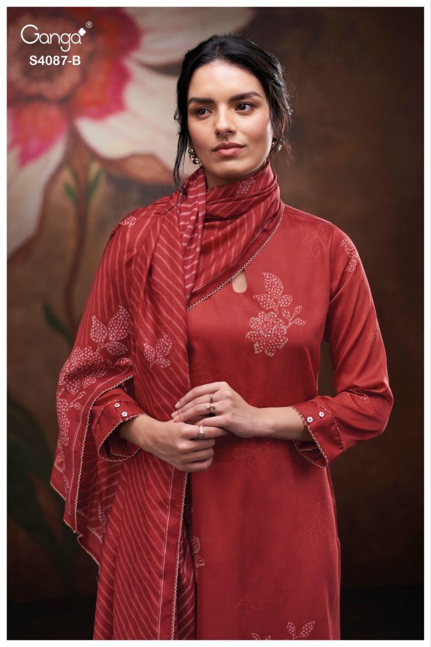Jaashvi 4087 Ganga Cotton Satin Pant Style Suits Wholesaler India