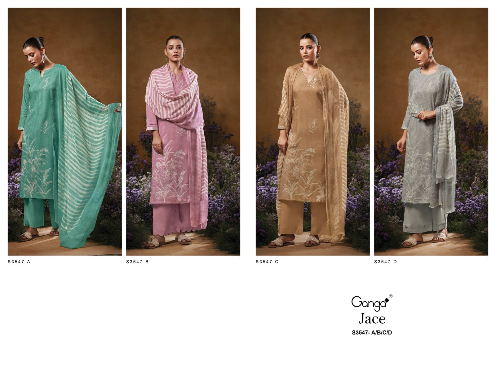 Jace 3547 Ganga Premium Cotton Plazzo Style Suits Exporter Ahmedabad