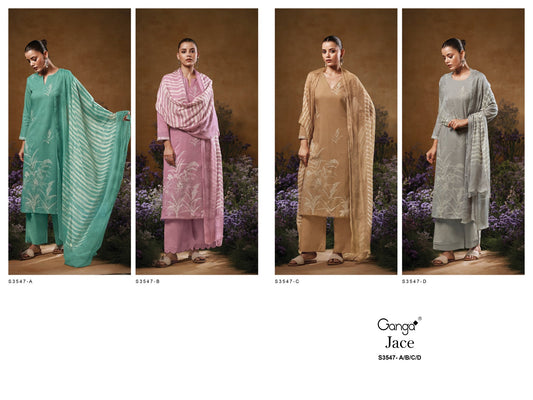 Jace 3547 Ganga Premium Cotton Plazzo Style Suits Exporter Ahmedabad