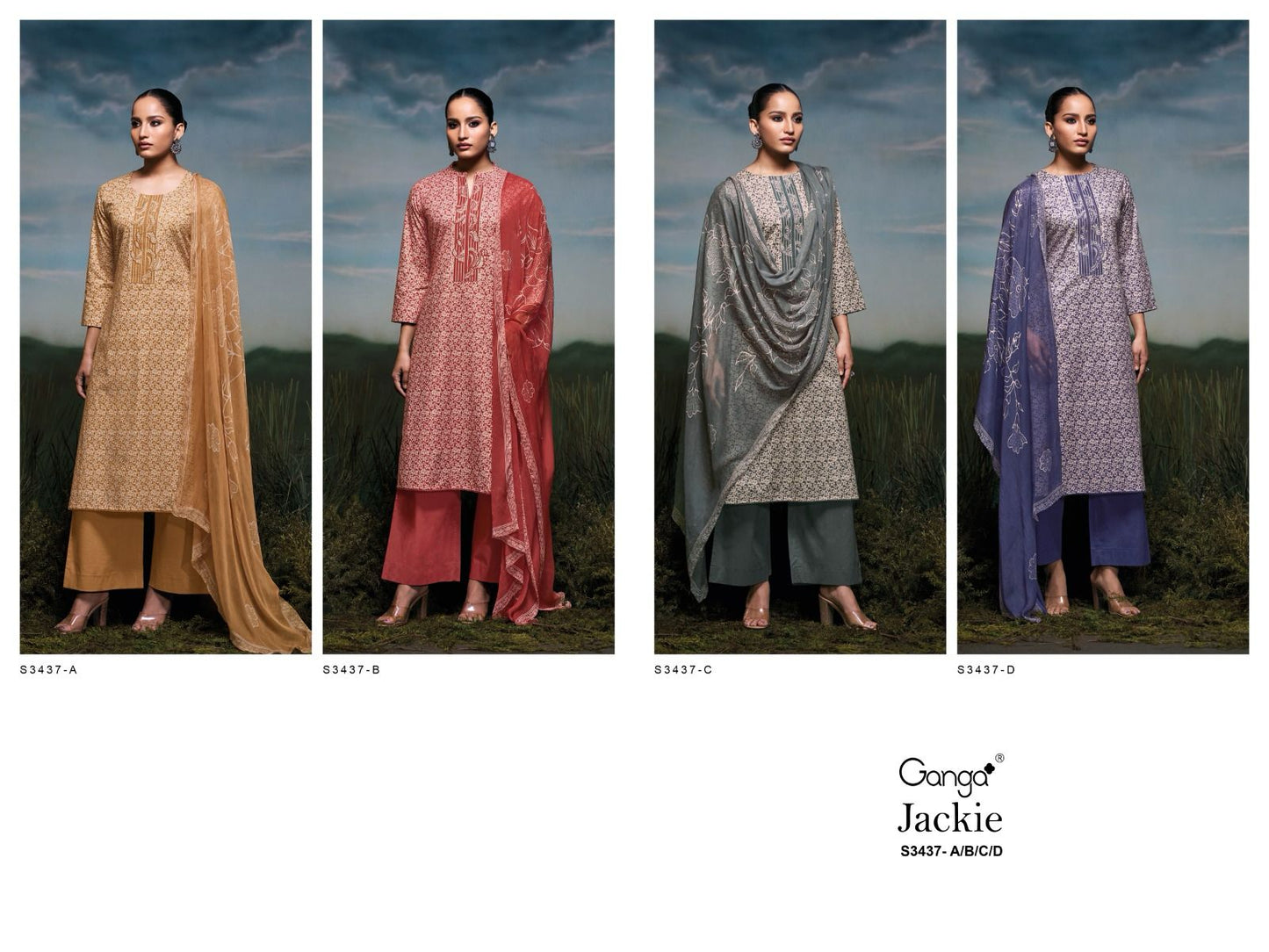 Jackie 3437 Ganga Premium Cotton Plazzo Style Suits Wholesaler Gujarat