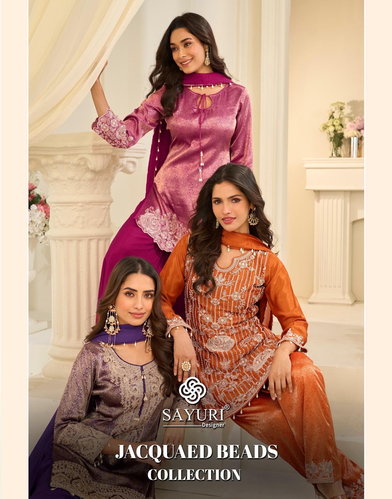 Jacquard Beads Collection Sayuri Viscose Silk Readymade Suits Manufacturer India