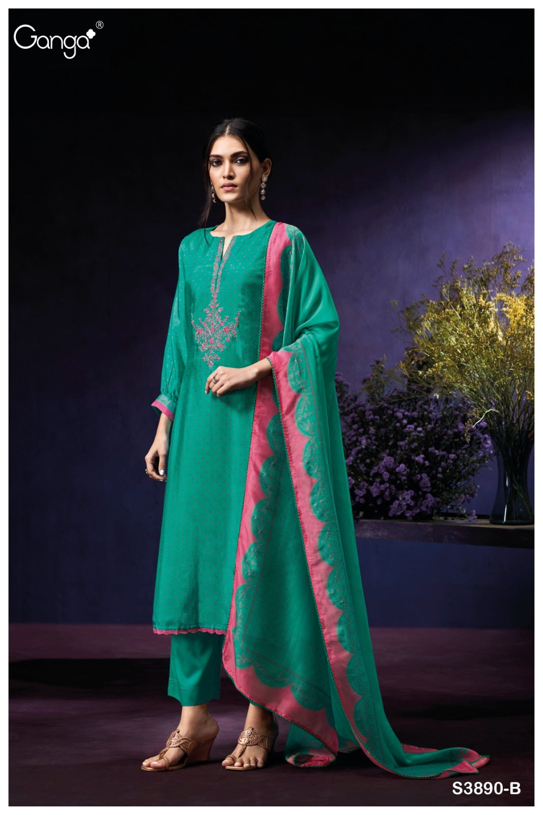 Jade 3890 Ganga Bemberg Plazzo Style Suits Supplier Ahmedabad
