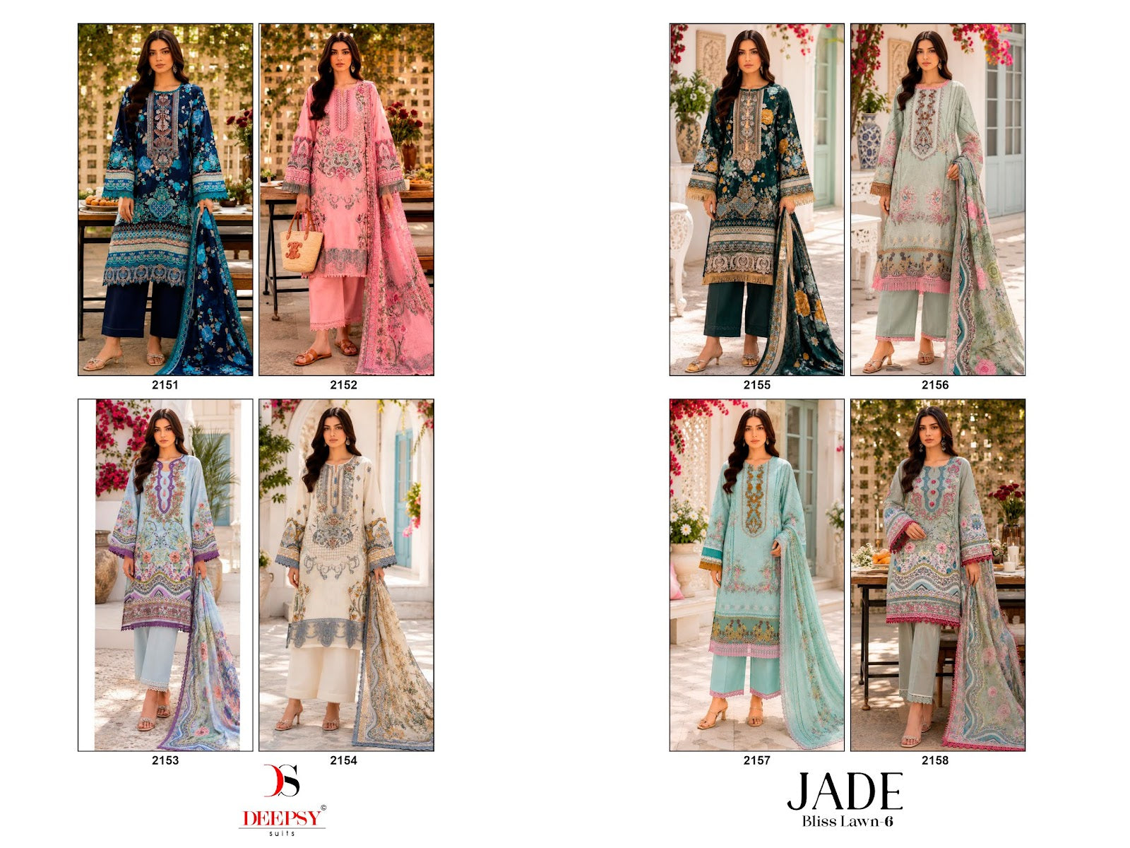 Jade 6 Bliss Lawn Deepsy Cotton Pakistani Patch Work Suits Wholesale