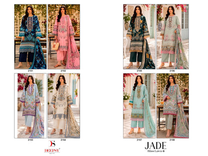 Jade 6 Bliss Lawn Deepsy Cotton Pakistani Patch Work Suits Wholesale