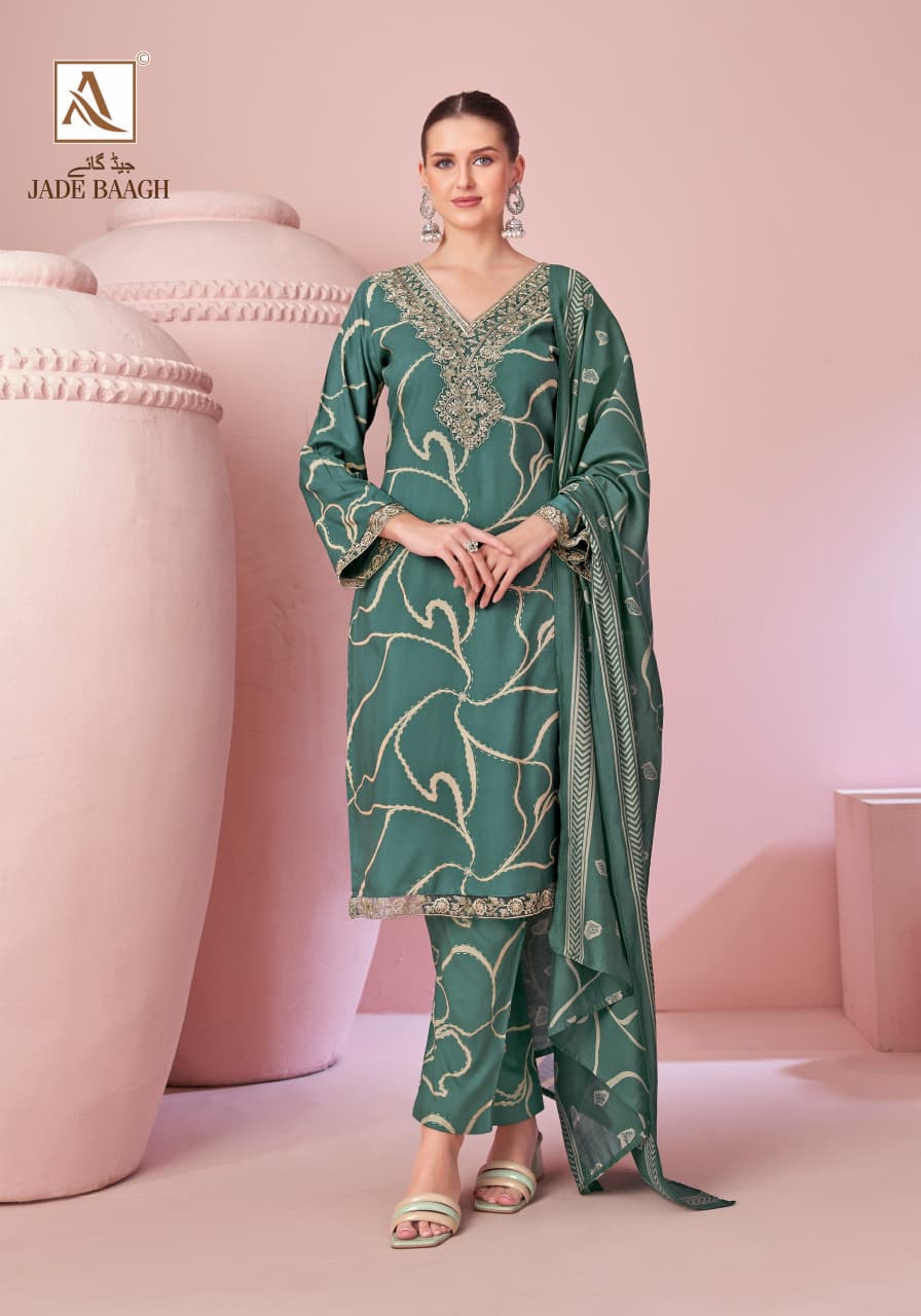 Jade Baagh Alok Viscose Reyon Karachi Salwar Suits Supplier India