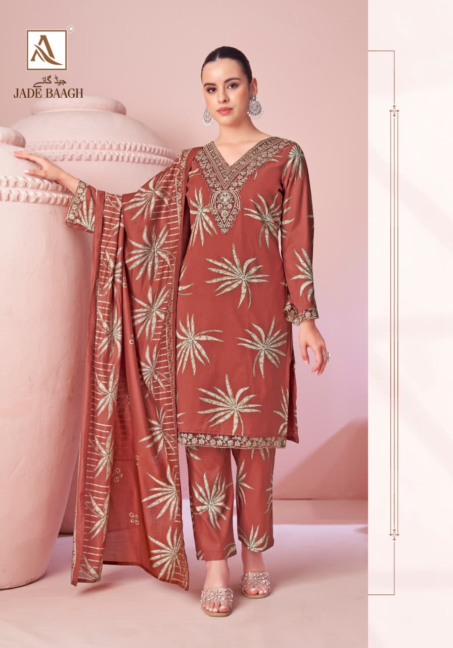 Jade Baagh Alok Viscose Reyon Karachi Salwar Suits Supplier India
