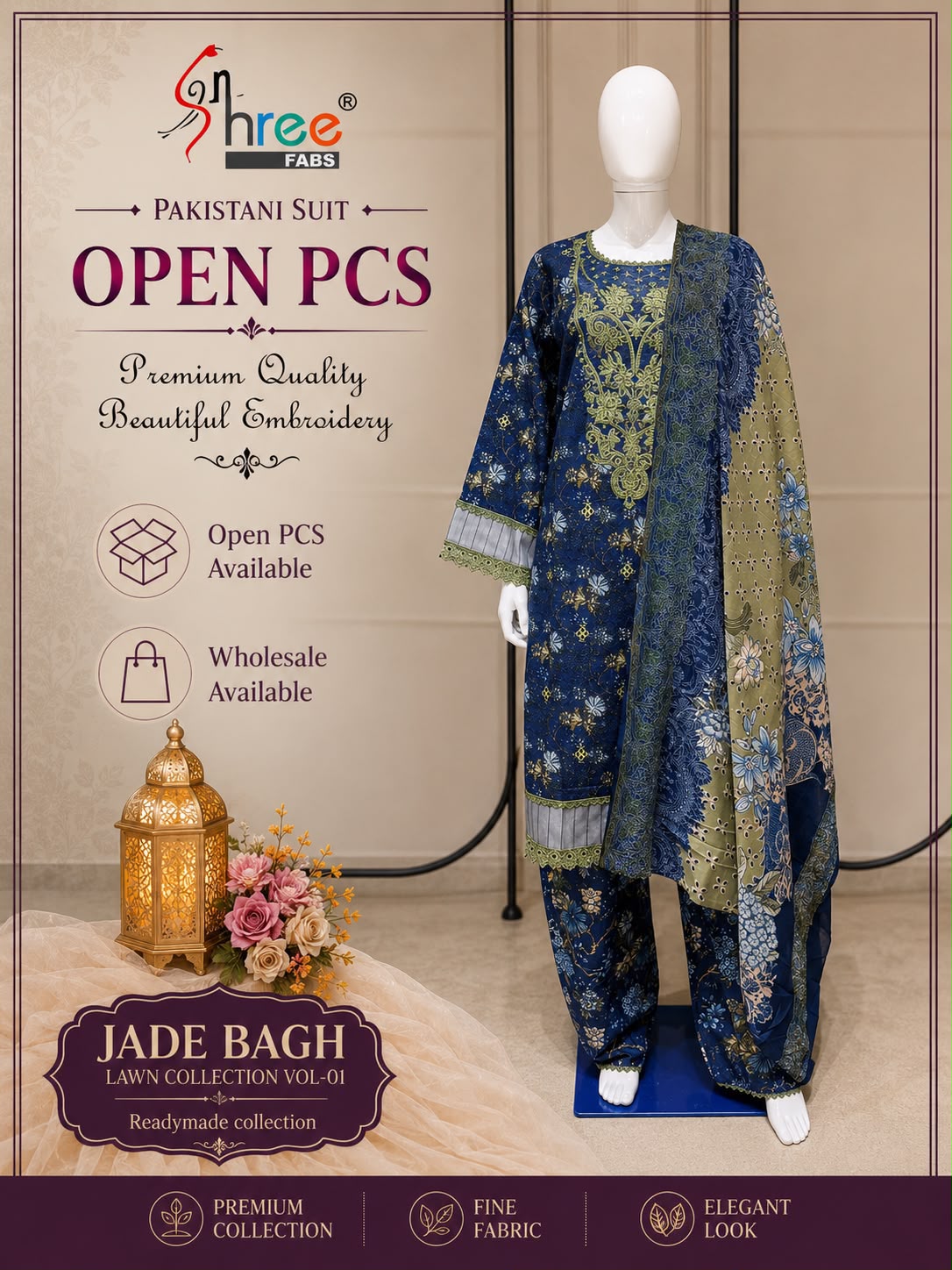 Jade Bagh Vol 1 Lawn Collection Shree Fabs Cotton Pakistani Readymade Suits Exporter India