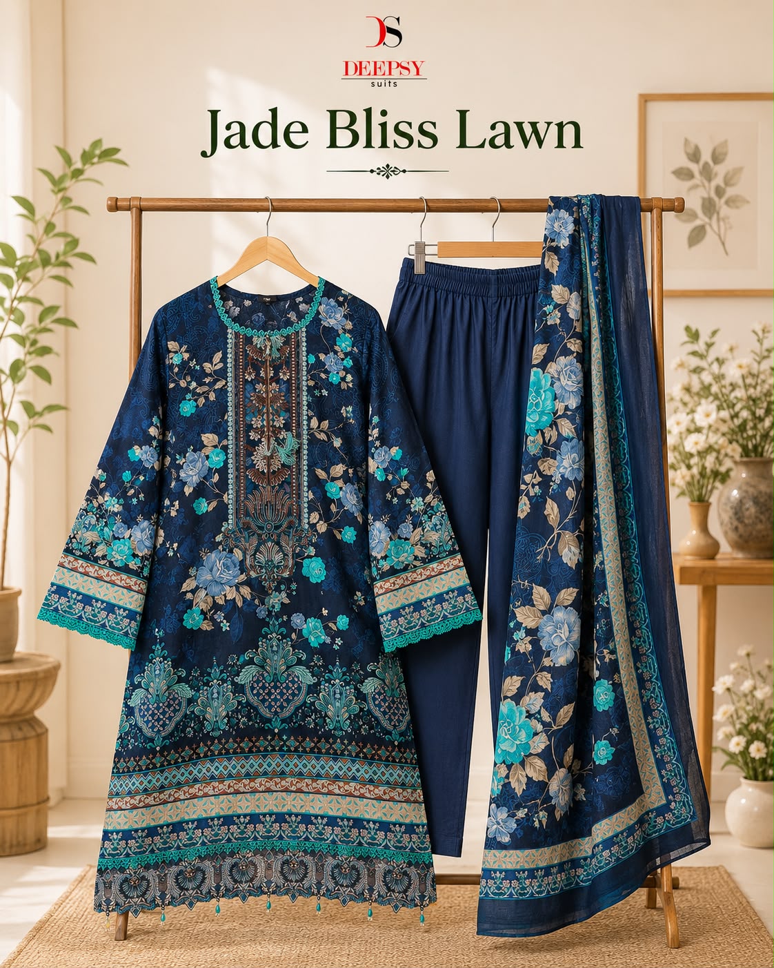 Jade Bliss Lawn Deepsy Cotton Pakistani Readymade Suits Wholesaler Ahmedabad