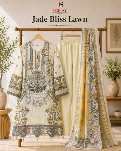 Jade Bliss Lawn Deepsy Cotton Pakistani Readymade Suits Wholesaler Ahmedabad