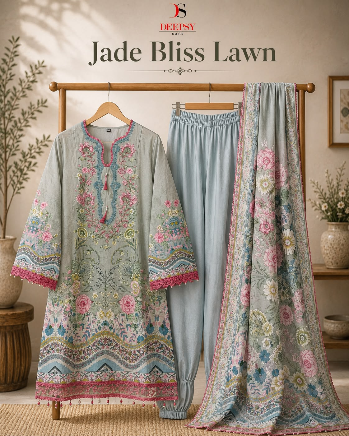 Jade Bliss Lawn Deepsy Cotton Pakistani Readymade Suits Wholesaler Ahmedabad