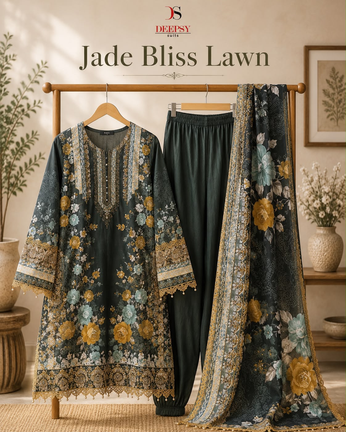 Jade Bliss Lawn Deepsy Cotton Pakistani Readymade Suits Wholesaler Ahmedabad