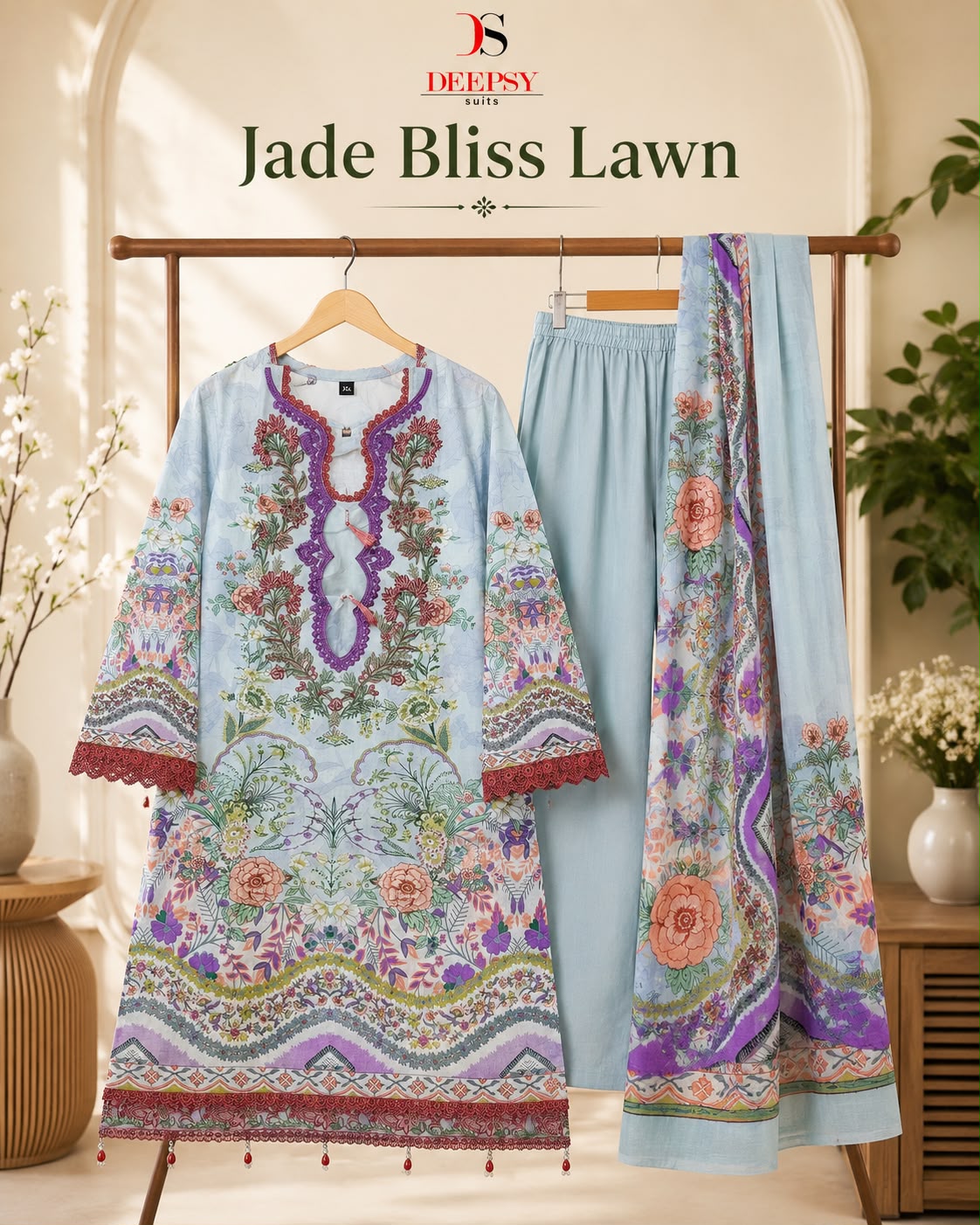 Jade Bliss Lawn Deepsy Cotton Pakistani Readymade Suits Wholesaler Ahmedabad