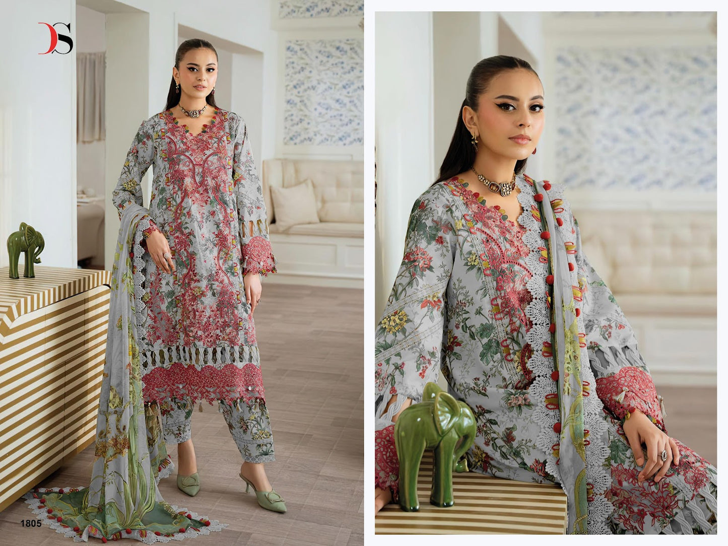 Jade Flora Premium Deepsy Cotton Pakistani Patch Work Suits Exporter India