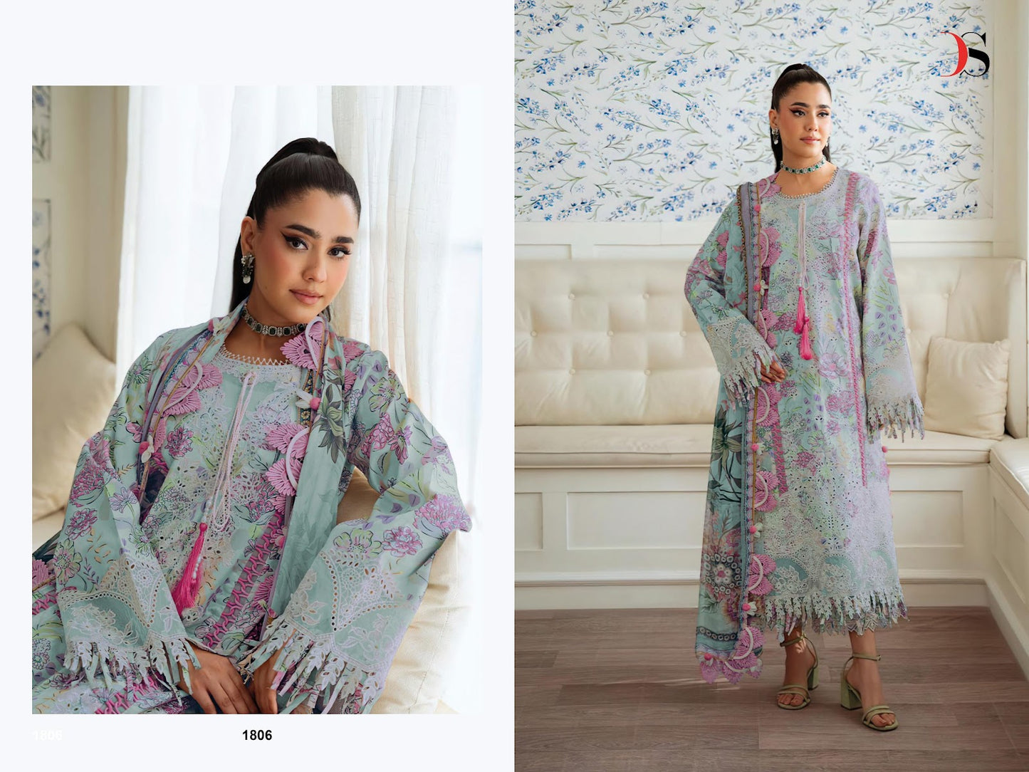 Jade Flora Premium Deepsy Cotton Pakistani Patch Work Suits Exporter India