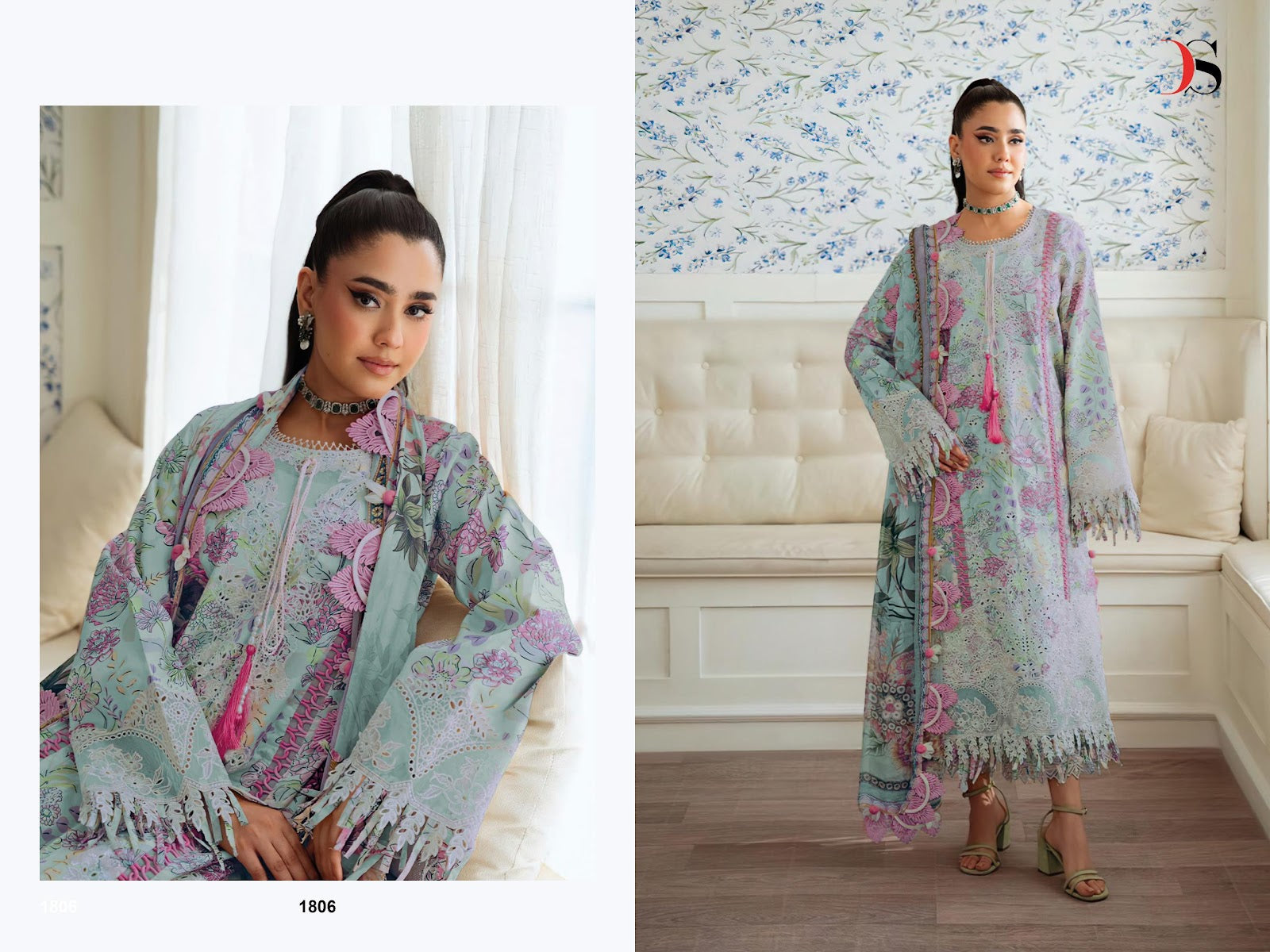 Jade Flora Premium Deepsy Cotton Pakistani Patch Work Suits Exporter India