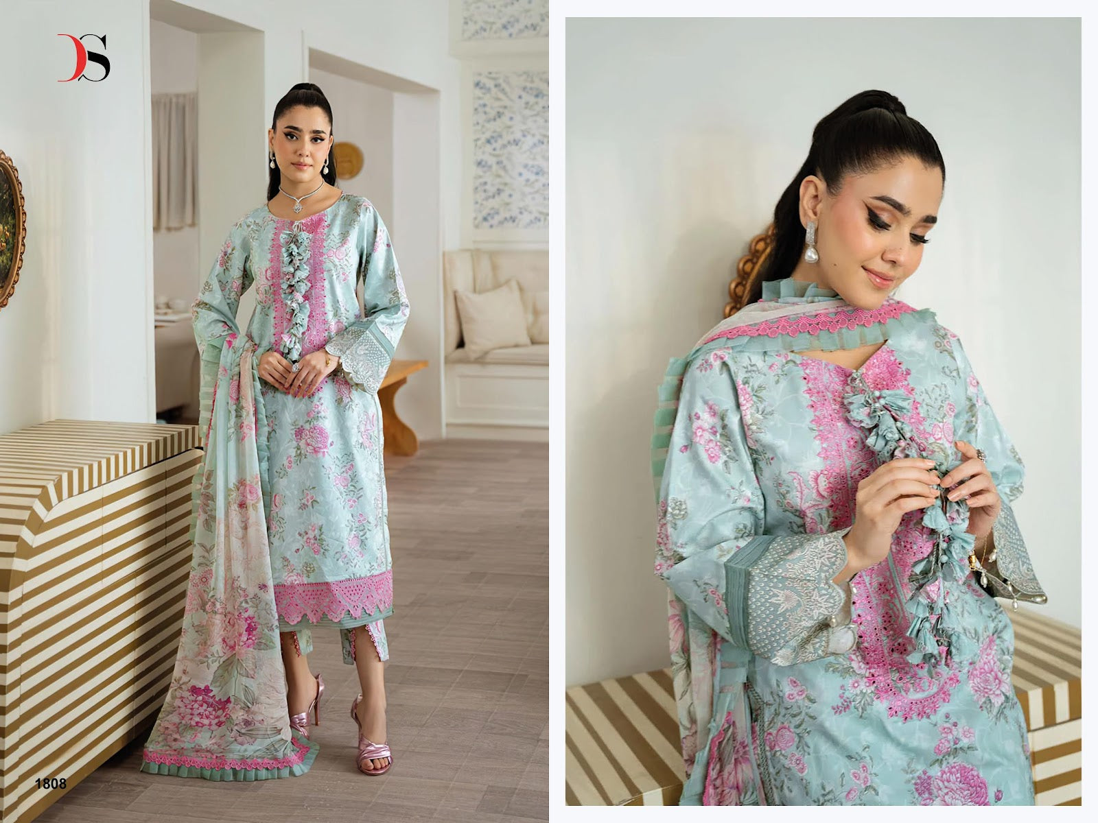 Jade Flora Premium Deepsy Cotton Pakistani Patch Work Suits Exporter India