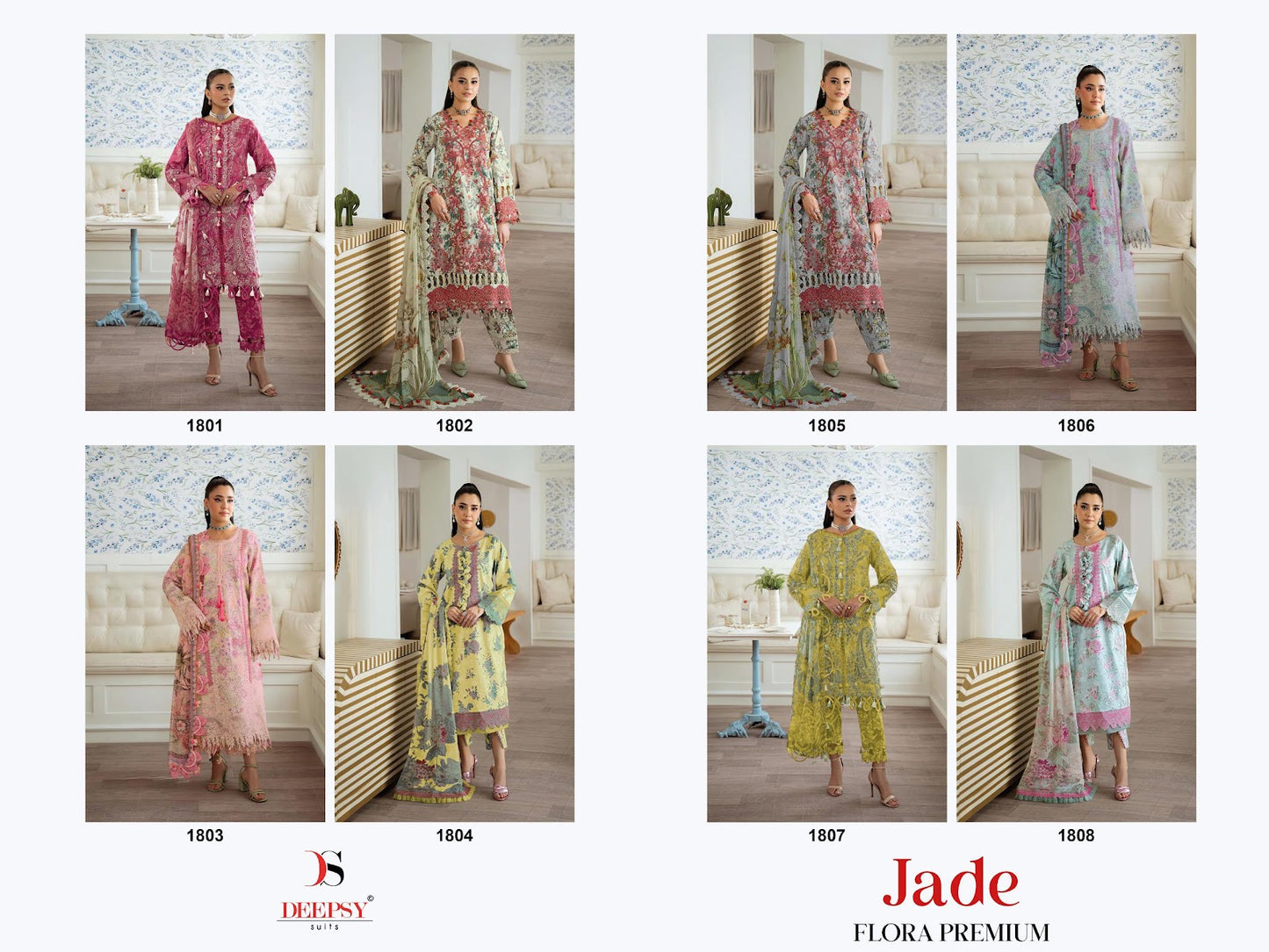 Jade Flora Premium Deepsy Cotton Pakistani Patch Work Suits Exporter India