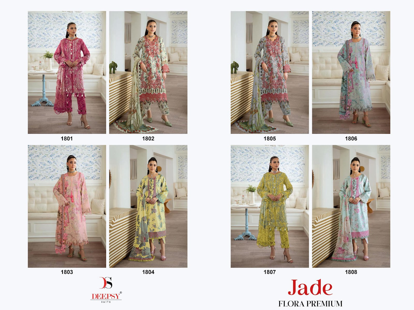 Jade Flora Premium Deepsy Cotton Pakistani Patch Work Suits Exporter India