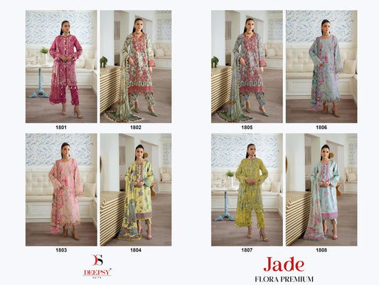 Jade Flora Premium Deepsy Cotton Pakistani Patch Work Suits Exporter India