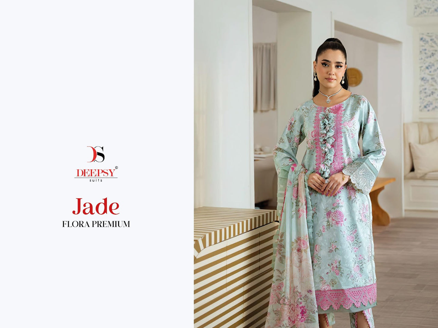 Jade Flora Premium Deepsy Cotton Pakistani Patch Work Suits Exporter India
