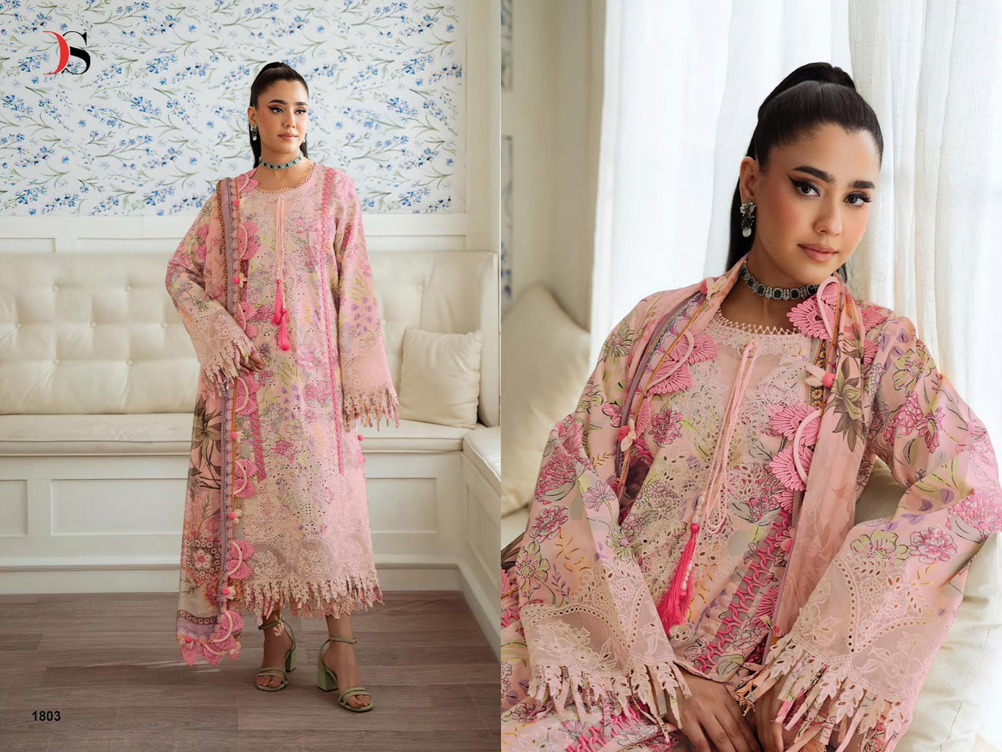 Jade Flora Premium Deepsy Cotton Pakistani Patch Work Suits Exporter India