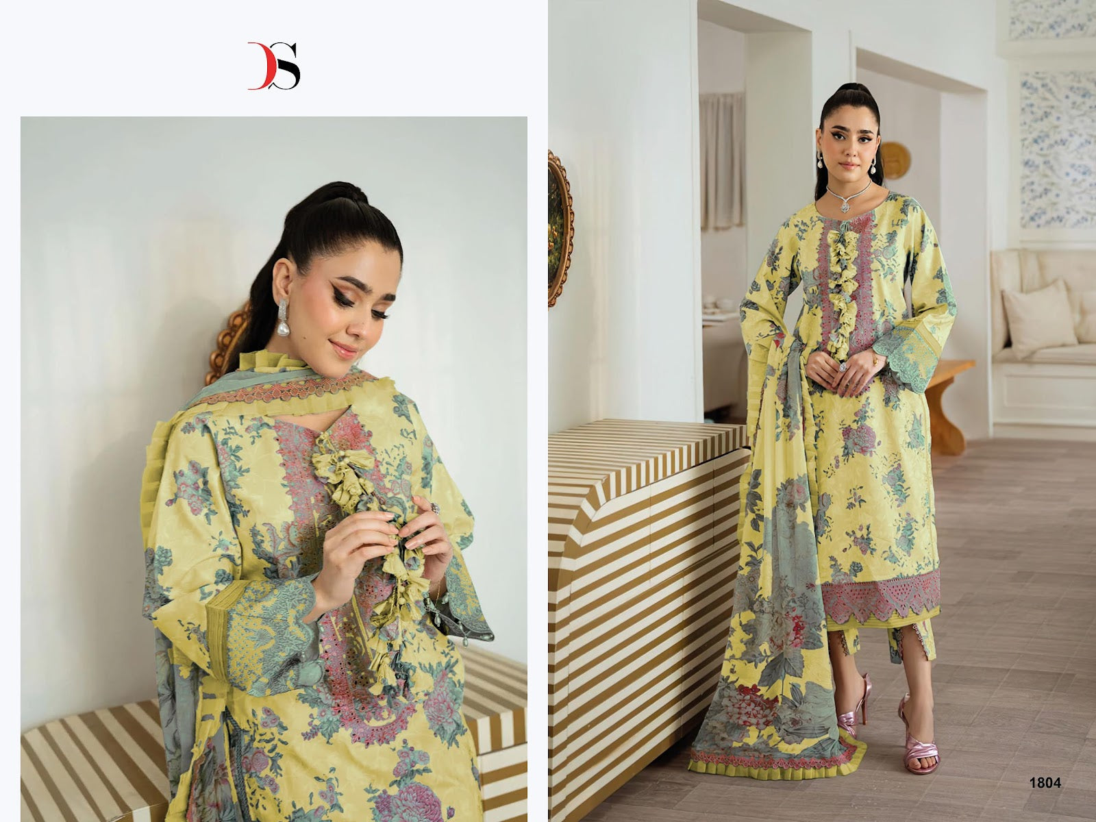 Jade Flora Premium Deepsy Cotton Pakistani Patch Work Suits Exporter India