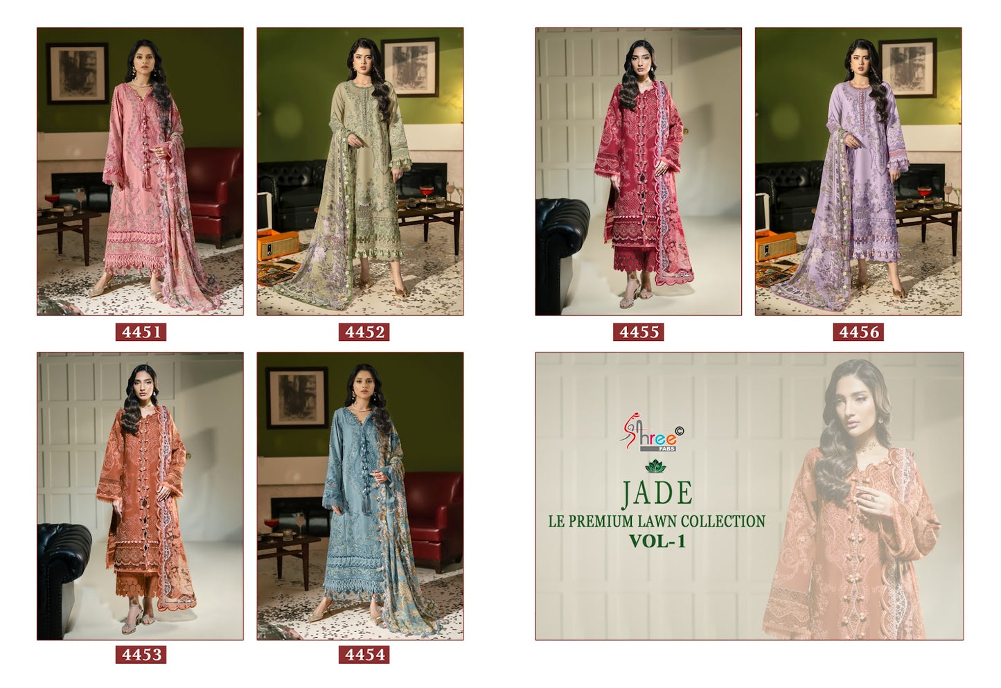 Jade Le Vol 1 Premium Lawn Collection Shree Fabs Cotton Pakistani Salwar Suits Manufacturer Gujarat