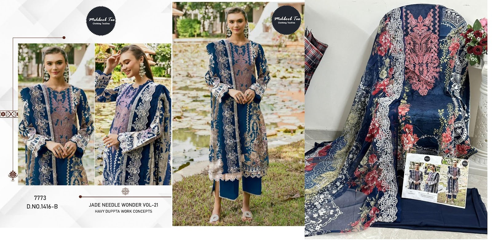 Jade Needle Wonder Vol 21-1416 Mehboob Tex Pure Cotton Pakistani Patch Work Suits Exporter