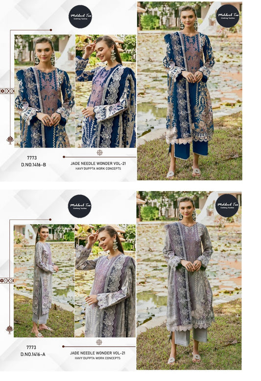 Jade Needle Wonder Vol 21-1416 Mehboob Tex Pure Cotton Pakistani Patch Work Suits Exporter