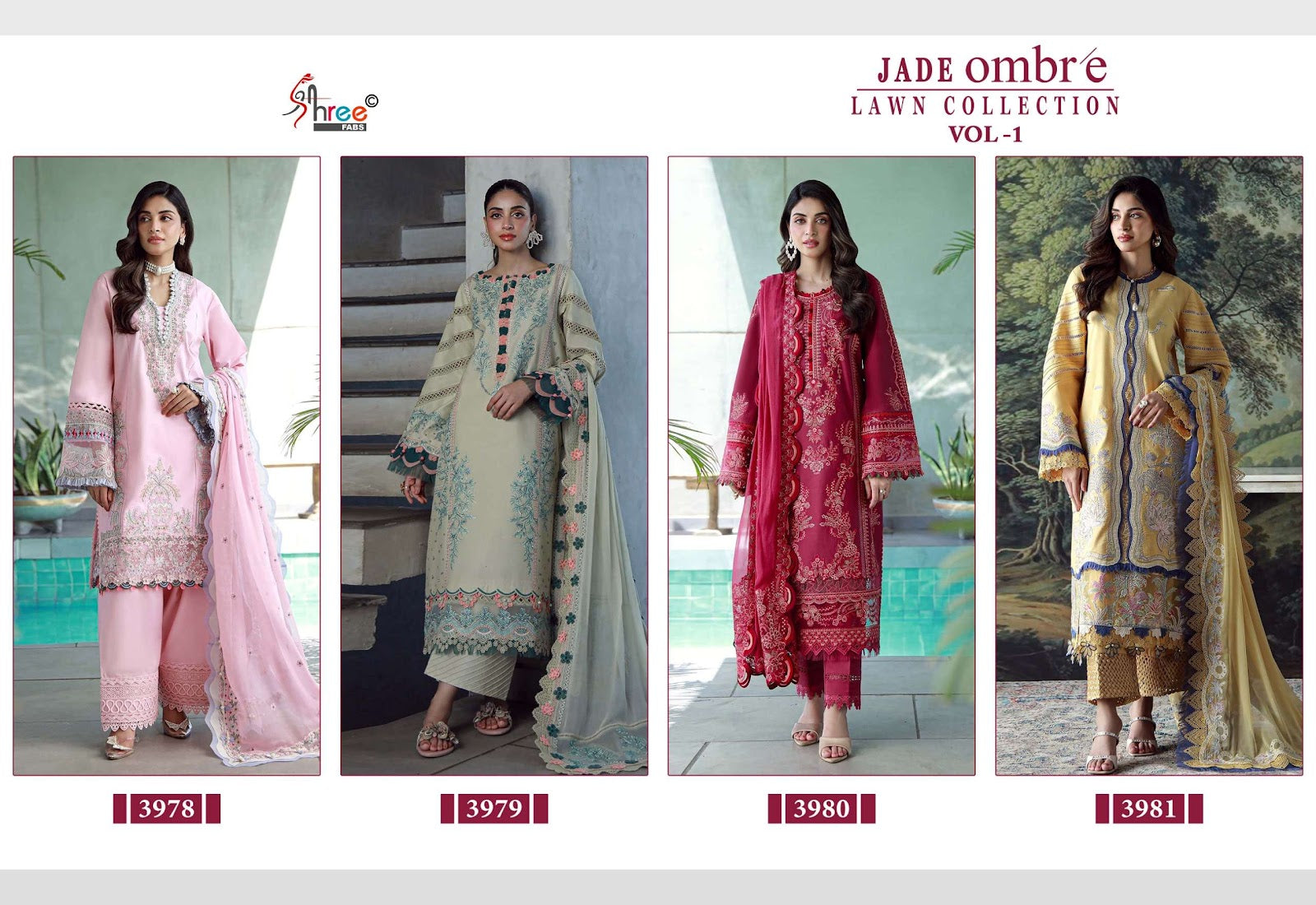 Jade Ombre Lawn Collection Vol 1 Shree Fabs Pure Cotton Pakistani Salwar Suits Wholesale Price