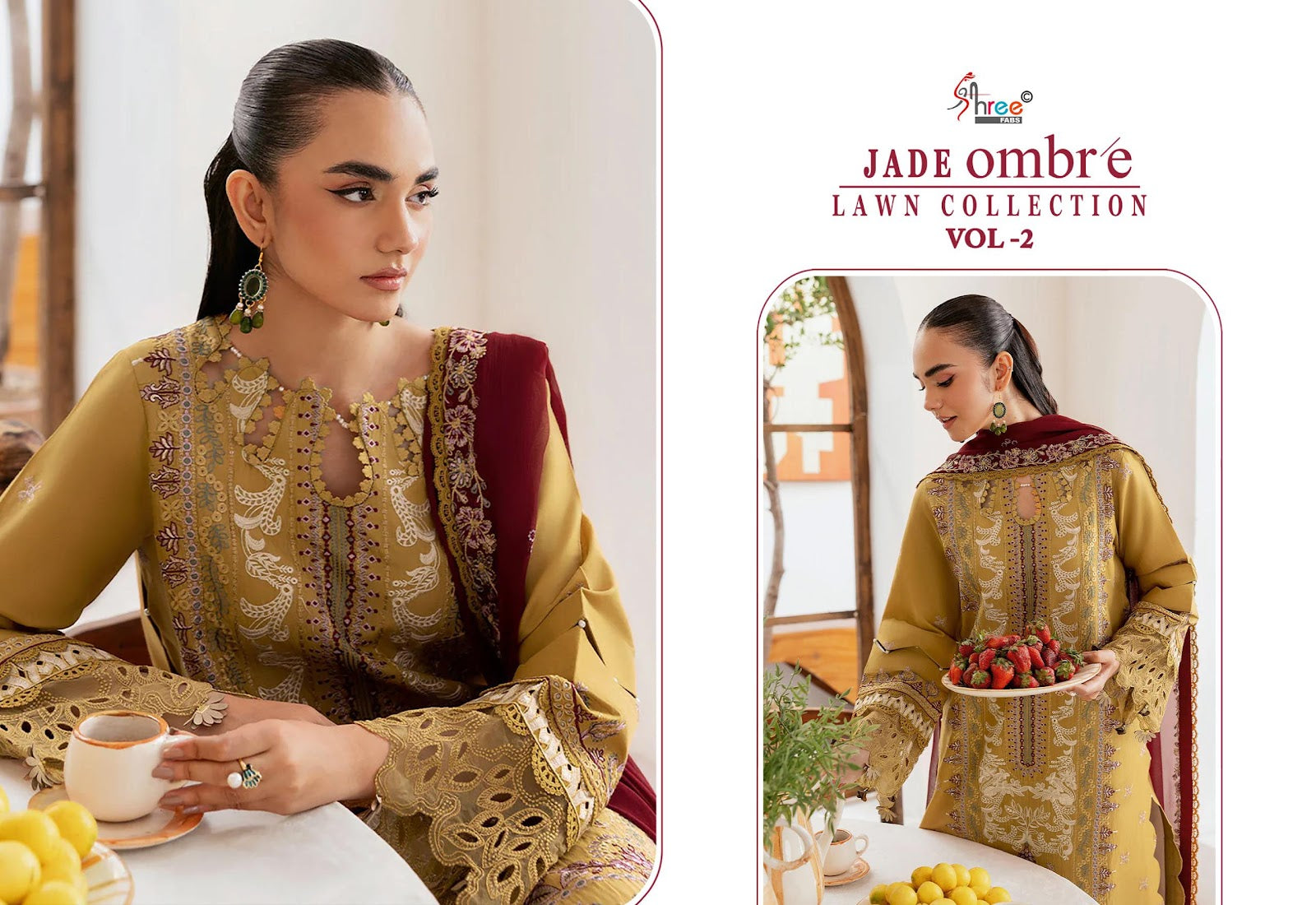 Jade Ombre Vol 2 Lawn Collection Shree Fabs Cotton Pakistani Patch Work Suits Wholesale