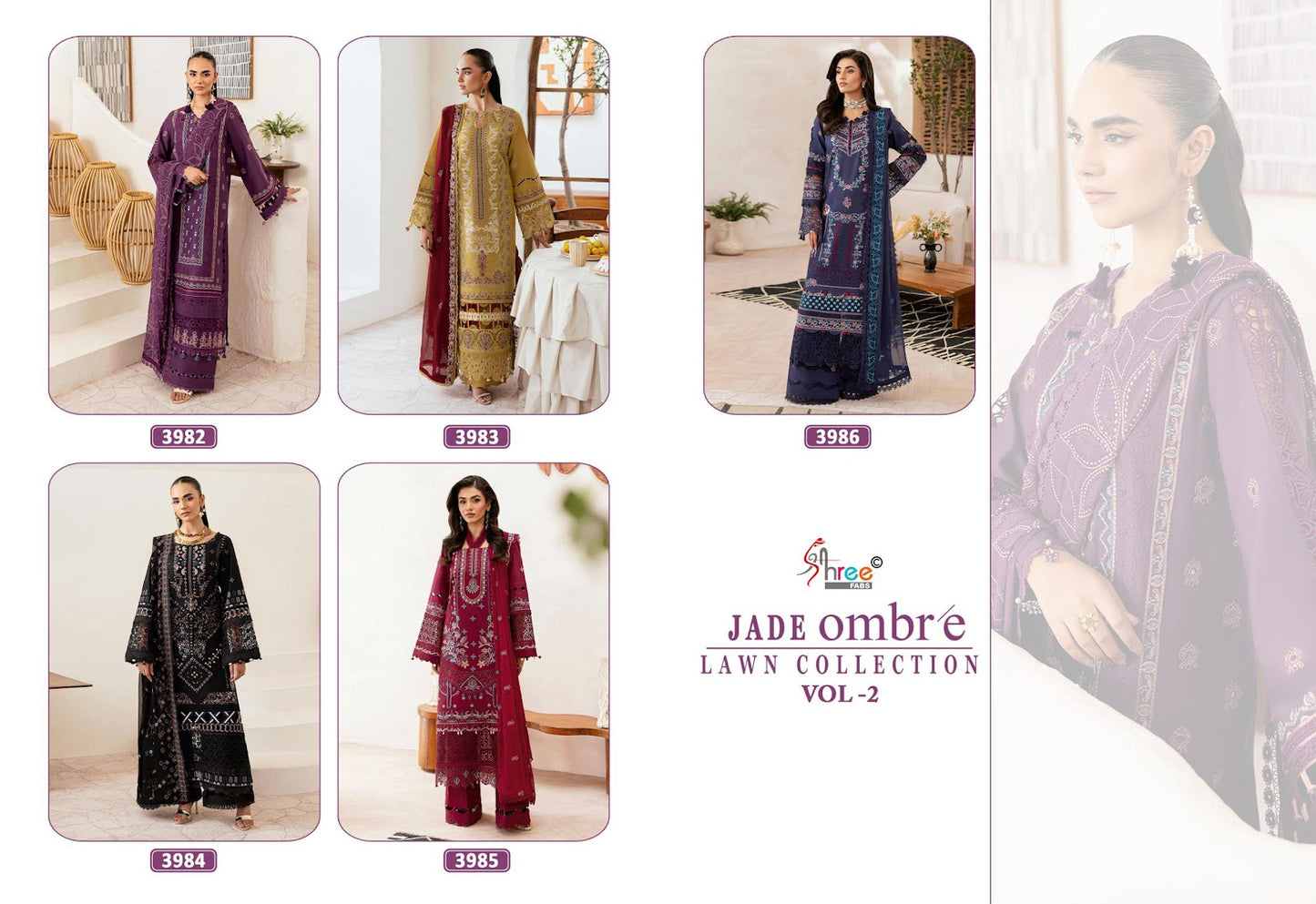 Jade Ombre Vol 2 Lawn Collection Shree Fabs Cotton Pakistani Patch Work Suits Wholesale