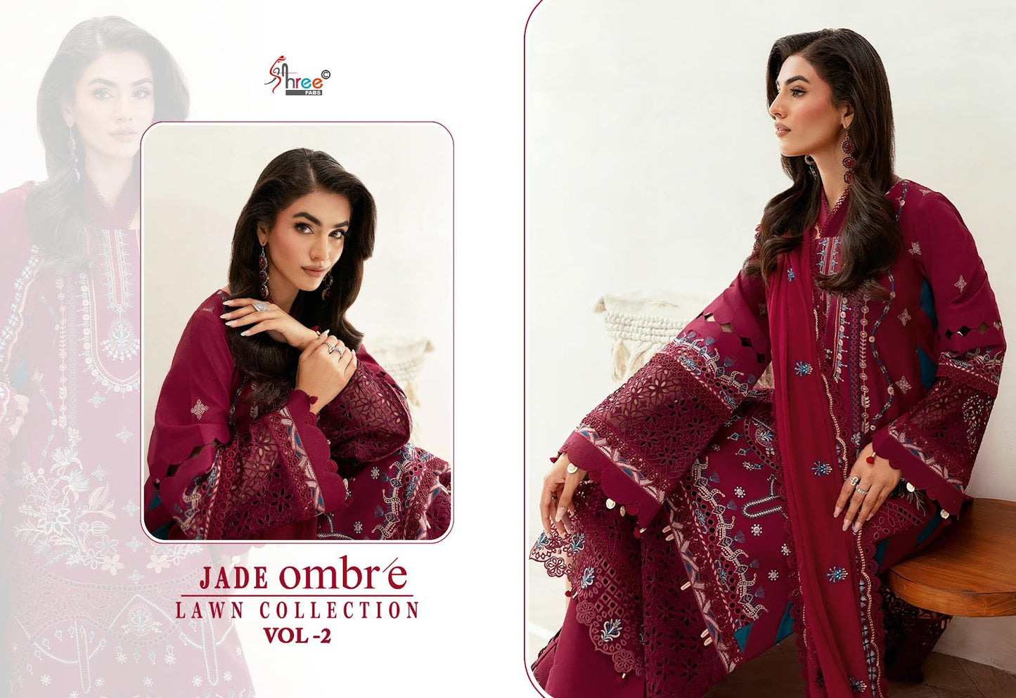 Jade Ombre Vol 2 Lawn Collection Shree Fabs Cotton Pakistani Patch Work Suits Wholesale