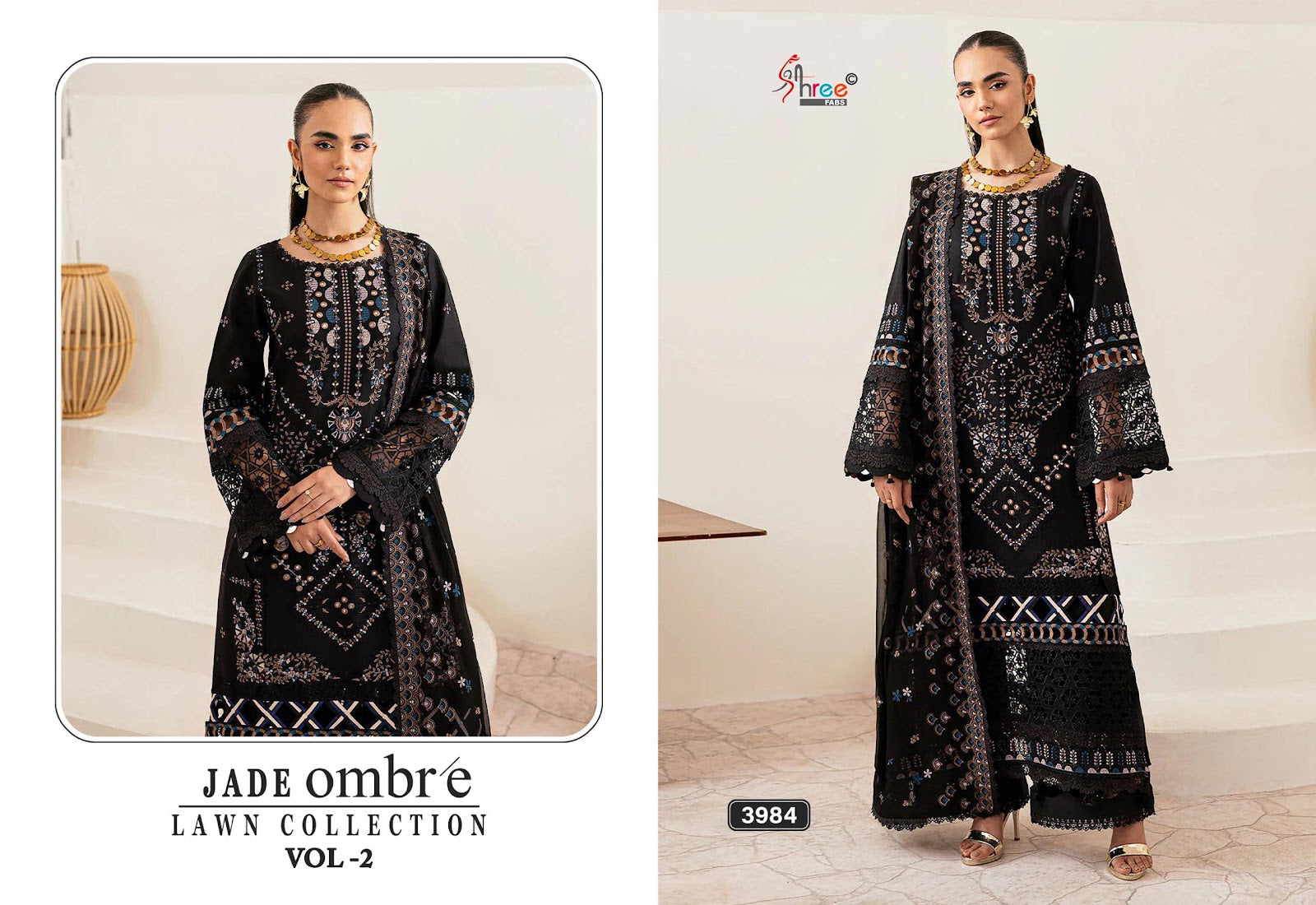 Jade Ombre Vol 2 Lawn Collection Shree Fabs Cotton Pakistani Patch Work Suits Wholesale