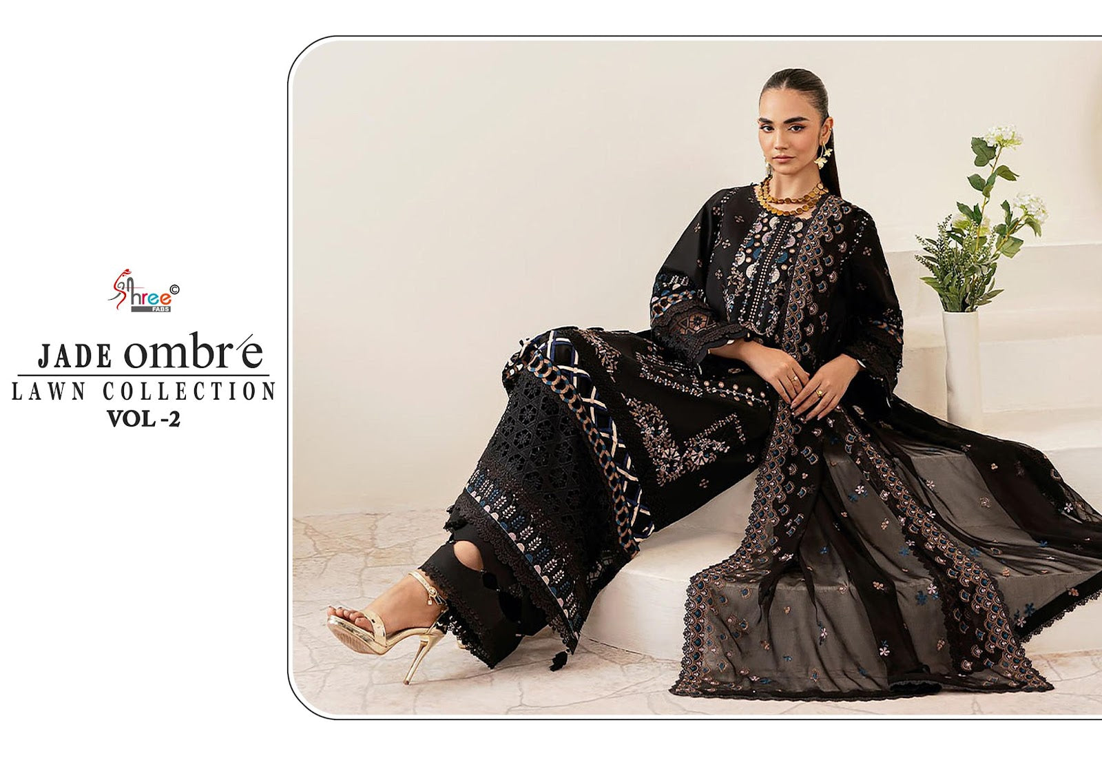 Jade Ombre Vol 2 Lawn Collection Shree Fabs Cotton Pakistani Patch Work Suits Wholesale