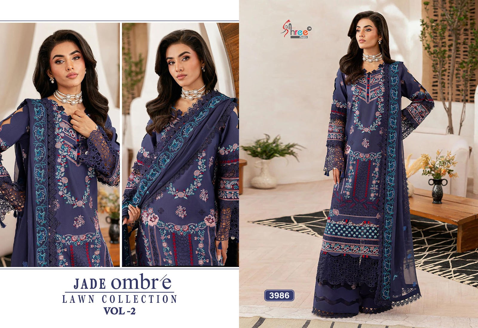 Jade Ombre Vol 2 Lawn Collection Shree Fabs Cotton Pakistani Patch Work Suits Wholesale