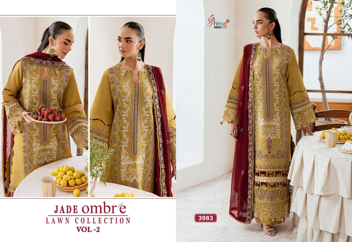 Jade Ombre Vol 2 Lawn Collection Shree Fabs Cotton Pakistani Patch Work Suits Wholesale