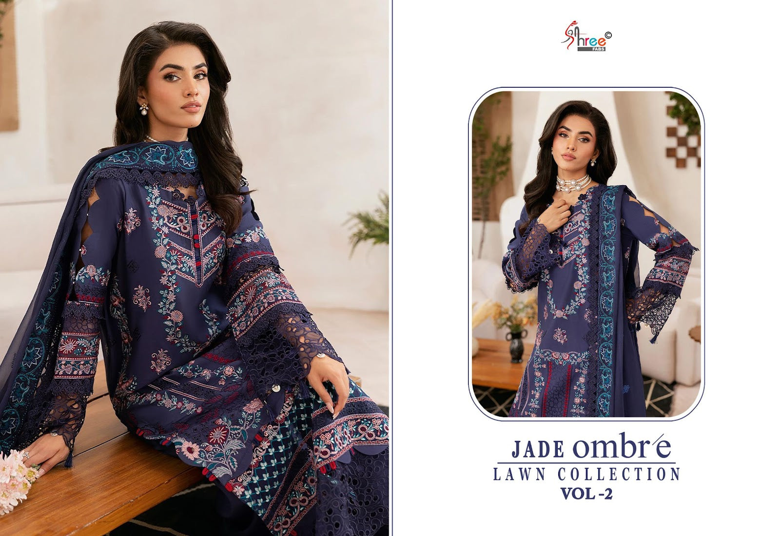 Jade Ombre Vol 2 Lawn Collection Shree Fabs Cotton Pakistani Patch Work Suits Wholesale
