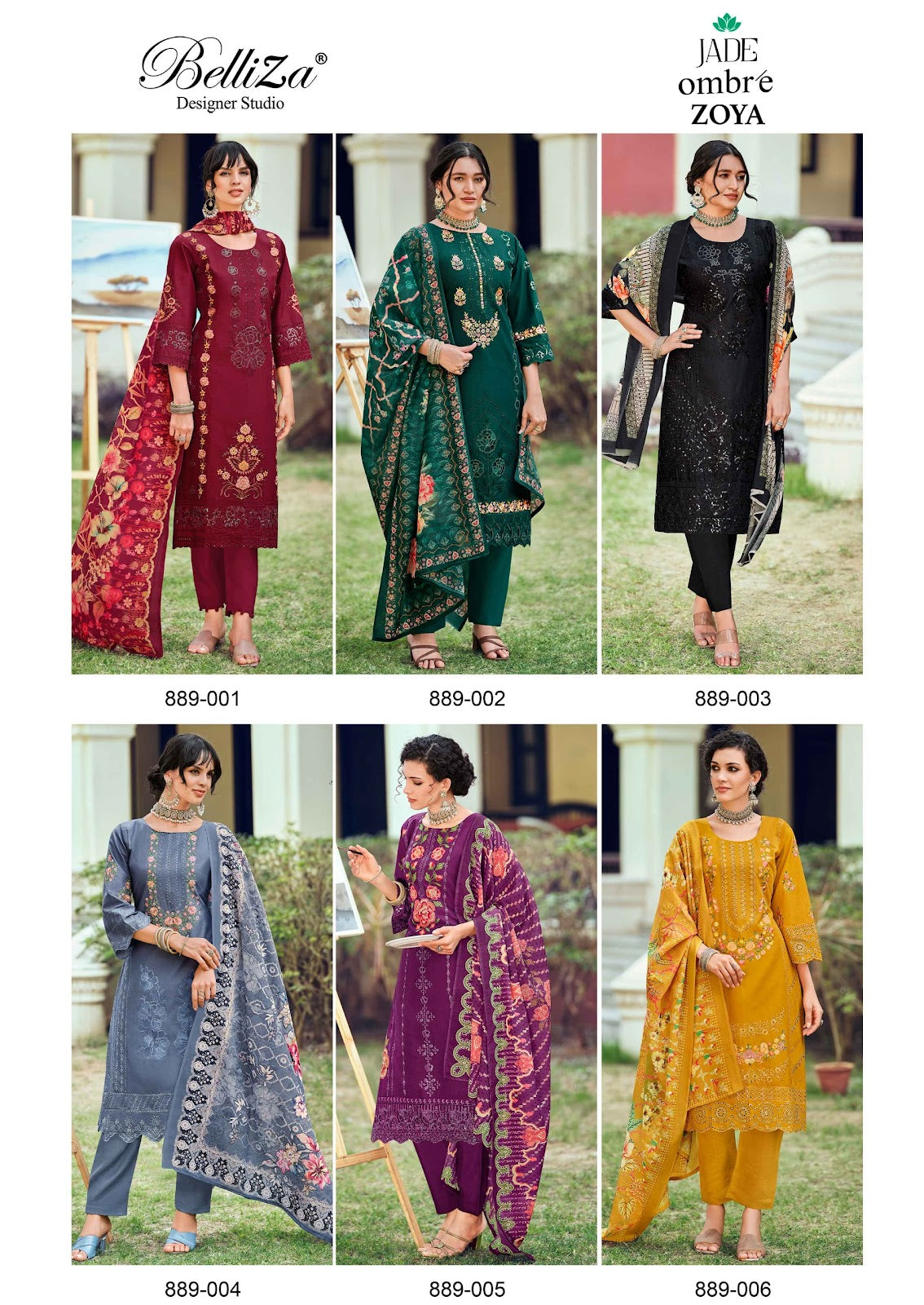 Jade Ombre Zoya Belliza Designer Studio Lawn Cotton Karachi Salwar Suits Wholesaler Ahmedabad