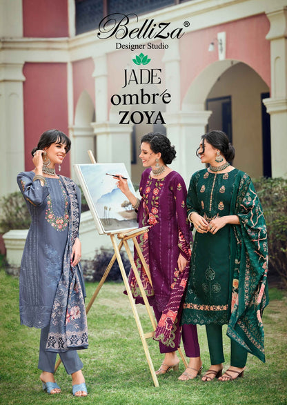 Jade Ombre Zoya Belliza Designer Studio Lawn Cotton Karachi Salwar Suits Wholesaler Ahmedabad