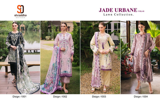 Jade Urbane Vol 1 Lawn Collection Shraddha Designer Cotton Pakistani Patch Work Suits Supplier Ahmedabad