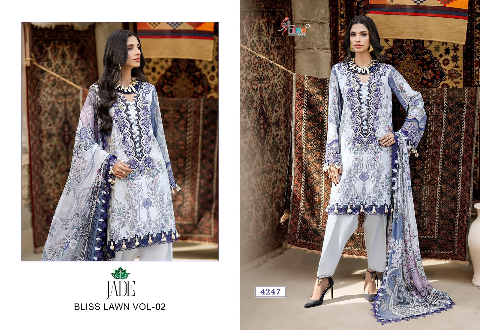 Jade Vol 2 Bliss Lawn Shree Fabs Cotton Pakistani Patch Work Suits Wholesale