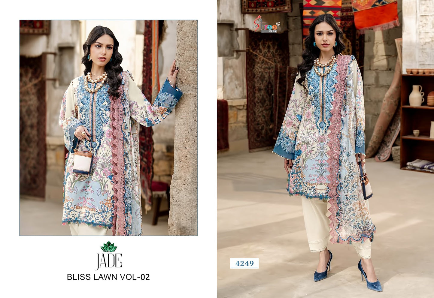 Jade Vol 2 Bliss Lawn Shree Fabs Cotton Pakistani Patch Work Suits Wholesale