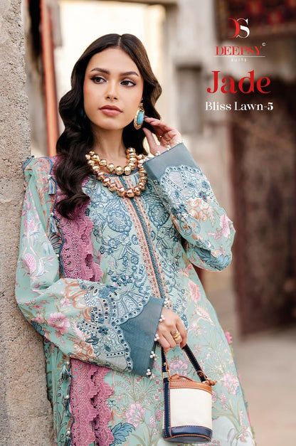 Jade Vol 5 Bliss Lawn Deepsy Cotton Pakistani Patch Work Suits Exporter