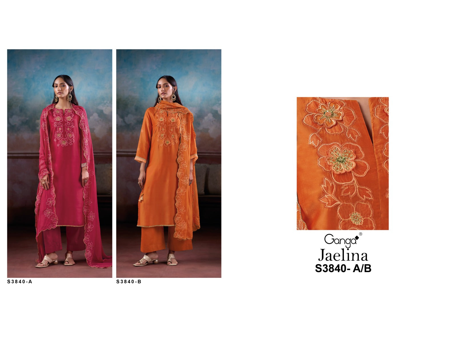 Jaelina 3840 Ganga Bemberg Silk Plazzo Style Suits Exporter