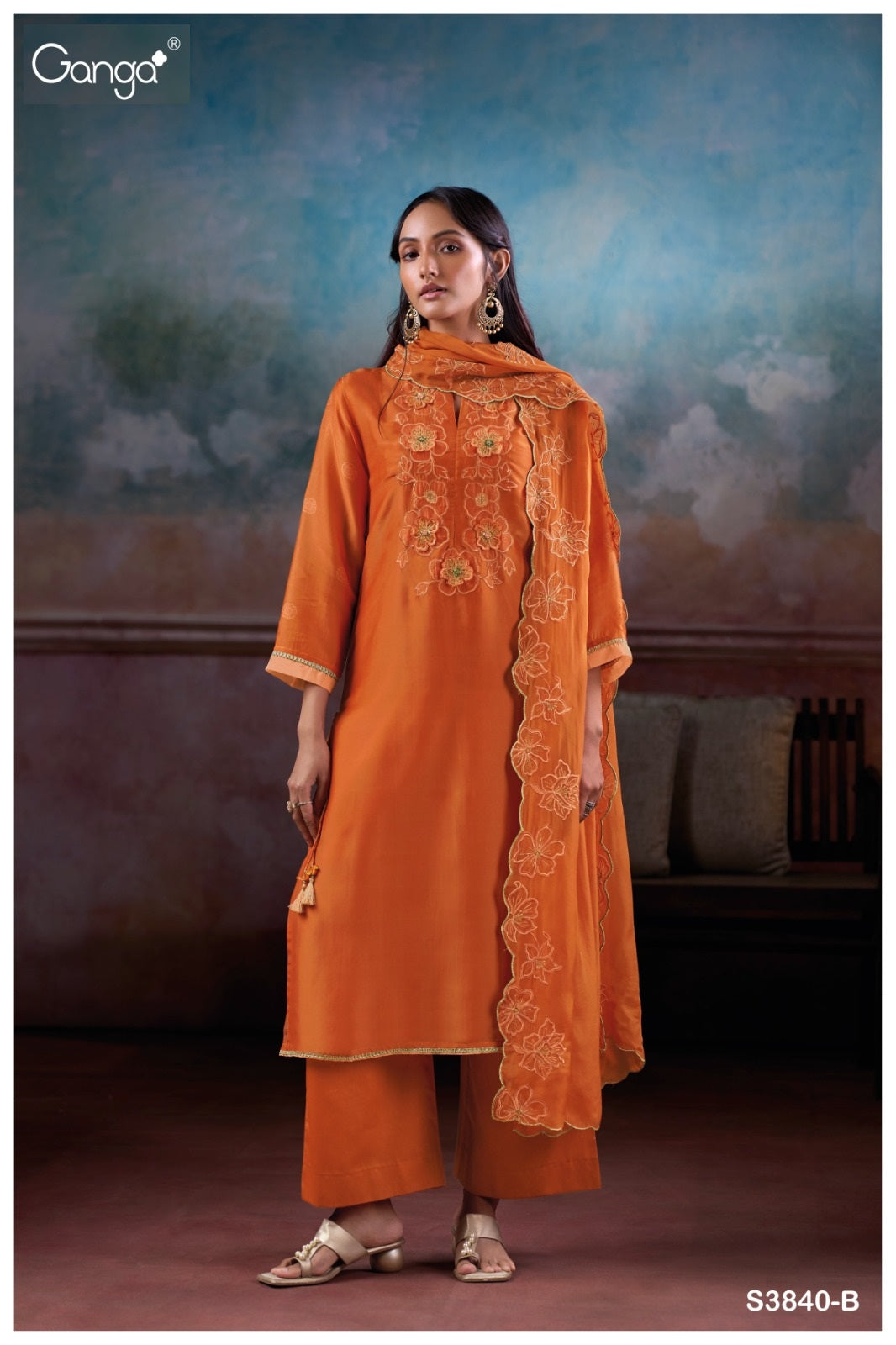Jaelina 3840 Ganga Bemberg Silk Plazzo Style Suits Exporter