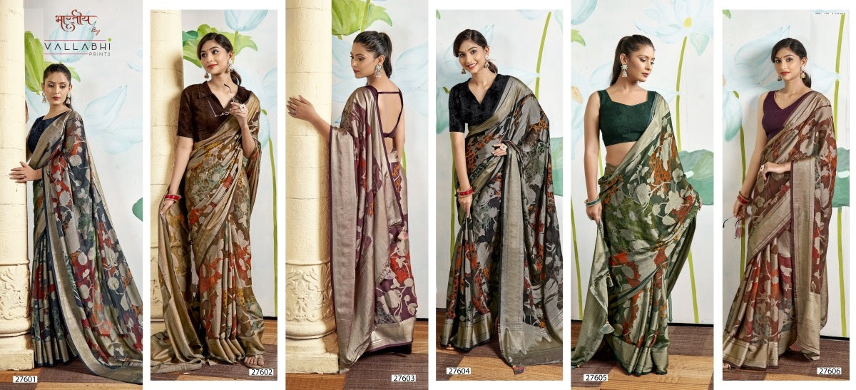 Jagjeeva Vol 4 Vallabhi Prints Brasso Sarees Wholesale Rate