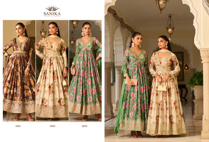 Jagmag Sanika Fashion Chinon Silk Gown Dupatta Set Manufacturer India
